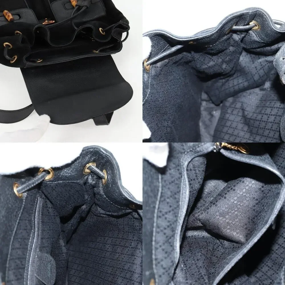 Gucci Bamboo Suede Leather Backpack Black
